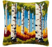 Kit De Coussin Avec Crochet À Loquet Coussin Au Point Noué, Forêt De Bouleaux 43×43Cm Création De Tapis Et Canvas, Tapis Point Noué,Latch Hook Canevas