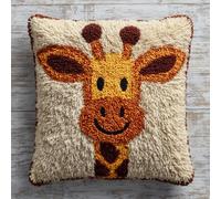 Kit De Coussin Avec Crochet À Loquet Coussin Au Point Noué, Girafe Souriante 43×43Cm Création De Tapis Et Canvas, Tapis Point Noué,Latch Hook Canevas