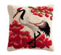 Kit De Coussin Avec Crochet À Loquet Coussin Au Point Noué, Grue À Couronne Rouge Et Fleurs 43×43Cm Création De Tapis Et Canvas, Tapis Point Noué,Latch Hook Canevas