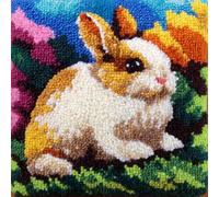 Kit De Coussin Avec Crochet À Loquet Coussin Au Point Noué, Lapin Sur L'Herbe 43×43Cm Création De Tapis Et Canvas, Tapis Point Noué,Latch Hook Canevas