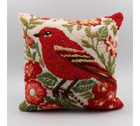 Kit De Coussin Avec Crochet À Loquet Coussin Au Point Noué, Oiseau Rouge Et Fleurs 43×43Cm Création De Tapis Et Canvas, Tapis Point Noué,Latch Hook Canevas