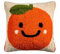 Kit De Coussin Avec Crochet À Loquet Coussin Au Point Noué, Orange Souriante 43×43Cm Création De Tapis Et Canvas, Tapis Point Noué,Latch Hook Canevas