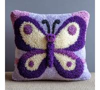 Kit De Coussin Avec Crochet À Loquet Coussin Au Point Noué, Papillon Violet 43×43Cm Création De Tapis Et Canvas, Tapis Point Noué,Latch Hook Canevas