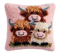 Kit De Coussin Avec Crochet À Loquet Coussin Au Point Noué, Petits Bovins Des Hautes Terres 43×43Cm Création De Tapis Et Canvas, Tapis Point Noué,Latch Hook Canevas