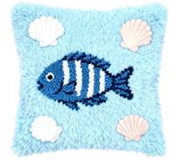 Kit De Coussin Avec Crochet À Loquet Coussin Au Point Noué, Poisson 43×43Cm Création De Tapis Et Canvas, Tapis Point Noué,Latch Hook Canevas