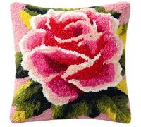 Kit De Coussin Avec Crochet À Loquet Coussin Au Point Noué, Rose 43×43Cm Création De Tapis Et Canvas, Tapis Point Noué,Latch Hook Canevas
