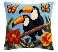 Kit De Coussin Avec Crochet À Loquet Coussin Au Point Noué, Toucan Et Papillon 43×43Cm Création De Tapis Et Canvas, Tapis Point Noué,Latch Hook Canevas