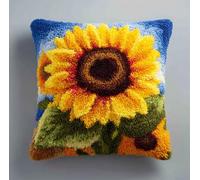 Kit De Coussin Avec Crochet À Loquet Coussin Au Point Noué, Tournesol 43×43Cm Création De Tapis Et Canvas, Tapis Point Noué,Latch Hook Canevas