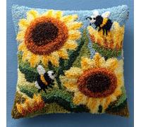 Kit De Coussin Avec Crochet À Loquet Coussin Au Point Noué, Tournesols Et Abeilles 43×43Cm Création De Tapis Et Canvas, Tapis Point Noué,Latch Hook Canevas
