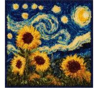 Kit De Coussin Avec Crochet À Loquet Coussin Au Point Noué, Tournesols Sous Le Ciel Étoilé 43×43Cm Création De Tapis Et Canvas, Tapis Point Noué,Latch Hook Canevas