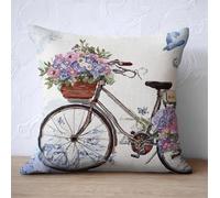 Kit De Coussin Avec Crochet À Loquet Coussin Au Point Noué, Vélo Et Fleurs 43×43Cm Création De Tapis Et Canvas, Tapis Point Noué,Latch Hook Canevas