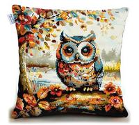 Kit de Coussin avec Crochet à Loquet Hibou Kit Coussin au Point Noué, 43×43CM création de Tapis et Canvas, Kit Tapis Point Noué,Tapis Point Noué Kit