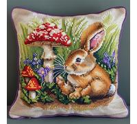 Kit de Coussin avec Crochet à Loquet Lapin, 43×43CM Création de Tapis et Canvas, Point Noué