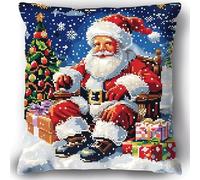 Kit de Coussin avec Crochet à Loquet Noël Kit Coussin au Point Noué, 43×43CM création de Tapis et Canvas, Kit Tapis Point Noué,Tapis Point Noué Kit