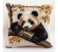 Kit de Coussin avec Crochet à Loquet Panda Kit Coussin au Point Noué, 43×43CM création de Tapis et Canvas, Kit Tapis Point Noué,Tapis Point Noué Kit