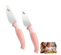 Kit de Couteaux de Cuisine pour Enfants à partir de 2 Ans, 2 Couteaux de sécurité pour Couper Fruits et légumes, Pointes Rondes, Matériel Montessori en Acier Inoxydable pour Petits Chefs(Rose)