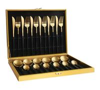 Kit de Coutellerie couverts de table range 24 pièces, en inox avec fourchette à cuillère, poli miroir et allant au NOIR OR