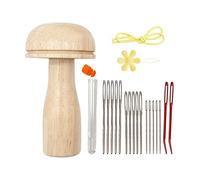 Kit de couture à repriser en forme de champignon en bois avec aiguilles à coudre à pointe émoussée en aluminium courbé, aiguilles à tapisserie, ensemble de fils, kit de réparation de fournitures de