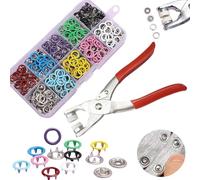 Kit de couture avec 100 boutons métalliques Kit de boutons-pression avec outil de fixation Facile à utiliser for les projets de couture, idéal for les réparations(Silver)