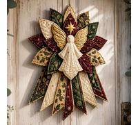 Kit de couture DIY Suspendu de Porte de Noël, Noeud Patchwork Matelassé | Créez un grand nœud patchwork gonflé : tissu, ouate, fil, gabarits et guide pour une décoration de porte faite main.