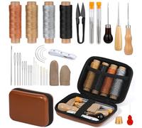 Kit de couture en cuir 39 pièces, kit de réparation d'ameublement avec fil ciré, poinçon, aiguilles à coudre en cuir, sac de rangement, trousse d'outils en cuir, outils de couture en cuir pour loisirs