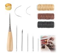 Kit de Couture en Cuir Premium - Lot de 12 Aiguilles, Fil Ciré, Dé à Coudre et Alène - Réparation Facile de Cuir, Toile, Tapis et Plus - Outil Polyvalent pour la Couture et la Réparation