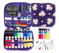 Kit de couture pour adultes - Kit d'aiguilles et de fils pour couture avec étui à fermeture éclair marguerite - 18 fils de couleur - Kit de réparation de couture portable et basique pour débutants