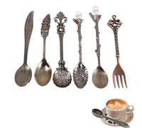 Kit de Couverts Vintage, Lot de 6 Cuillères à Espresso Rétro Cuillère à Dessert Café Cuillère à Thé Cuillère Glace Cuillère pour Dessert Au Café Cappuccino Sucre et Crème Glacée(Laiton Antique)