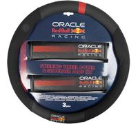 Kit de Couvre-Volant rembourré Red Bull Powerbar Racing Noir/Rouge et 2 Passants de Ceinture pour Voitures, matériau antidérapant, Installation Facile, Durable et Universel, diamètre du Volant 38