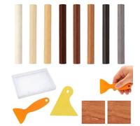 Kit de crayons de cire pour réparation du bois et parquet - 8 bâtons de retouche avec grattoirs pour sols, meubles et surfaces en bois