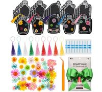 Kit de création de marque-pages en forme de fleurs séchées - Comprend des fleurs pressées, des feuilles transparentes pour bocaux, des pompons, des pinces, des autocollants - Kit complet d'artisanat