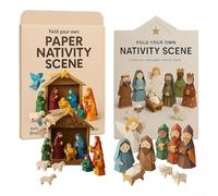 Kit de crèche de Noël en papier origami à faire soi-même - Instructions étape par étape pour les vacances - Activité familiale - Création de Jésus - Figurines d'animaux - Blanc - 25 cm - Pour
