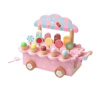 Kit de crème glacée en bois - Jouet de cuisine de jeu, jeu de rôle pour dessert, accessoires alimentaires pour | Activité d'apprentissage imaginative « Chargement » pour le plaisir préscolaire