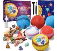 Kit de creusement de pierres précieuses, ensemble d'excavation de planètes 6 en 1, déterrer 30 vraies roches, minéraux et cristaux, ensemble d'exploration du système solaire, jouet STEM cadeau pour