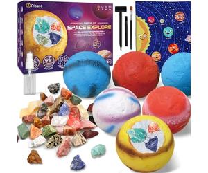 Kit de creusement de pierres précieuses, ensemble d'excavation de planètes 6 en 1, déterrer 30 vraies roches, minéraux et cristaux, ensemble d'exploration du système solaire, jouet STEM cadeau pour