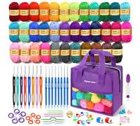 Kit de crochet, 35 écheveaux de fil acrylique, 53 accessoires pour crochet et sac de rangement, convient pour le tricot, cadeau pour adultes et débutants, violet raisin