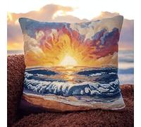 Kit de Crochet à Loquet DIY pour Housse de Coussin 43x43cm,Lever de soleil en mer,Ensemble Broderie et Couture Taie d'Oreiller,Activité Manuelle Créative pour Débutants et Décoration Maison
