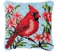 Kit de crochet à loquet, motif cardinal oiseaux et fleurs, pour coussin, tapis, tapis et coussin avec motif pré-imprimé, fait à la main, pour la maison, le canapé, Noël, 43 x 43 cm