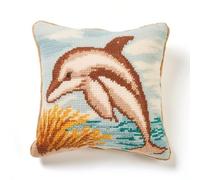 Kit de crochet à loquet, motif dauphin, animal marin, housse de coussin, tapis à faire soi-même, kit de fabrication de coussin, motif imprimé, taie d'oreiller pour décoration de Noël, 43 x 43 cm
