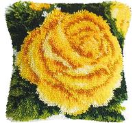 Kit de crochet à loquet pour adultes et enfants - Motif floral 43 x 43 cm - Kit complet de fabrication de coussins avec fil, toile et aiguille à crochet, housse de coussin pour adultes et femmes