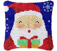 Kit de crochet à loquet pour débutant Père Noël et coffret cadeau pour canapé, housse de coussin, tapis, fil de laine à l'aiguille, taie d'oreiller, kits d'artisanat avec toile imprimée pour débutants