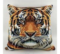 Kit de Crochet à Loquet Tigre Kit Coussin au Point Noué, 43x43 cm, Toile, Nature, Thèmes Généraux, Adulte, Non Pliant, Kitphoenix
