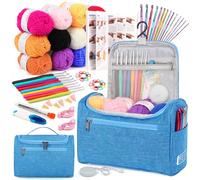 Kit de crochet Aeelike pour débutants jeunes et âgés, premier kit de crochet pour adultes comprenant 23 crochets, 600 mètres de fil, instructions, sac, accessoires et fournitures de crochet, bleu