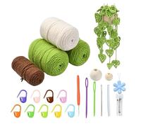 Kit de Crochet Airssory Feuille de Monstera Vert DIY Fil à Tricoter en Laine Tissée, Panier Créatif Suspendu avec Plantes, Kits de Tricot avec Vidéo Étape par Étape pour Débutant, Décoration de