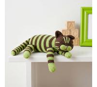 Kit de crochet Amigurumi en forme de chat rayé pour débutants, avec tutoriel détaillé à rayures brunes et vertes