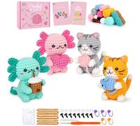 Kit de crochet Axolotl pour débutants avec vidéo 2 pièces Kit de crochet pour chat Axolotl Cœur Animal Kit de tricot au crochet Kit complet pour chaton débutants