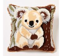 Kit de crochet beige koala pour housse de coussin, tapis à faire soi-même, kit de fabrication de coussins avec motif imprimé, housse de coussin, housse de coussin pour décoration de Noël, 43 x 43 cm