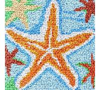 Kit de crochet carré pour tapis, motif étoile de mer, coussin bleu, fabrication de tapisserie au crochet, kits de fabrication de tapis, motif préimprimé, coussin en toile, kit de crochet de laine