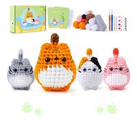 Kit de crochet complet pour débutants - Kit de crochet en forme de chat pour adultes et enfants - Kit de tricot complet avec tutoriels vidéo étape par étape - 4 pièces - Cadeau surprise d'anniversaire