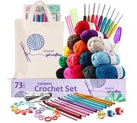 Kit de crochet de 73 pièces pour débutants, adultes et enfants, ensemble de crochet de qualité supérieure avec 21 crochets et 1 374 m de fil pour kit de crochet, sac fourre-tout en toile et bien plus